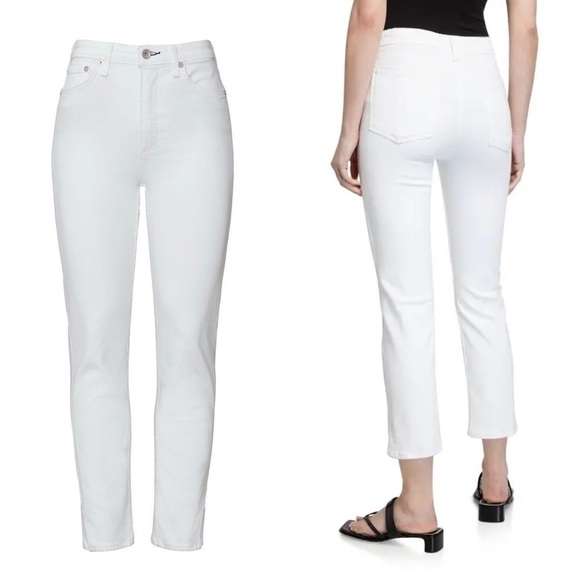 RAG & BONE High Waist Stretch Denim Ankle Slit Crop Straight Cigarette Jeans 31 - Picture 8 of 15